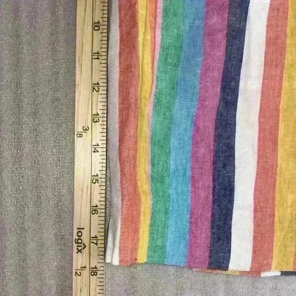 J. Crew XSP Pull-On Striped Multicolored Rainbow Linen Skirt w/Pockets - Picture 3 of 7